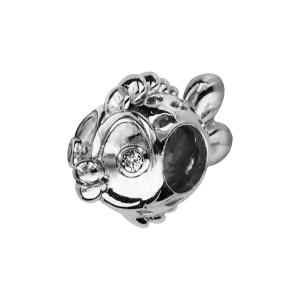 CHARMS COULISSANT ARGENT RHODIÉ POISSON 1 ET PIERRES BLANCHES SYNTH