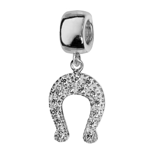 CHARMS COULISSANT ARGENT RHODIÉ SUSPENDU FER A CHEVAL AVEC PIERRES BLANCHES SYNTH