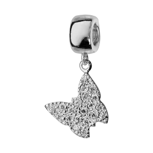 CHARMS COULISSANT ARGENT RHODIÉ PAPILLON AVEC PIERRES BLANCHES SYNTH