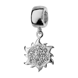 CHARMS COULISSANT ARGENT RHODIÉ SOLEIL AVEC PIERRES BLANCHES SYNTH