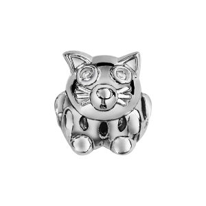 CHARMS COULISSANT ARGENT RHODIÉ CHAT ET PIERRES SYNTHETIQUE BLANCHES