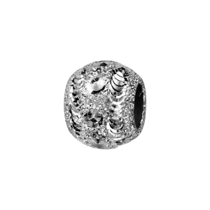 CHARMS COULISSANT ARGENT RHODIÉ BOULE DIAMANTEE GIVREE 10x5MM