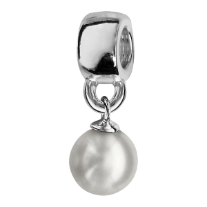 CHARMS COULISSANT ARGENT RHODIÉ SUSPENDU PERLE BLANCHE SYNTHETIQUE 8MM