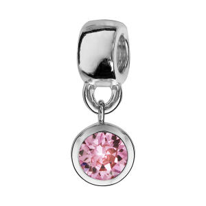 CHARMS COULISSANT ARGENT RHODIÉ SUSPENDU OXYDE ROSE SERTI CLOS