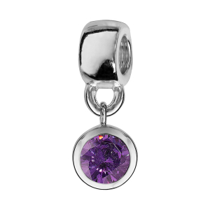 CHARMS COULISSANT ARGENT RHODIÉ SUSPENDU OXYDE VIOLET SERTI CLOS