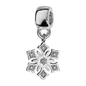 CHARMS COULISSANT ARGENT RHODIÉ SUSPENDU FLOCON DE NEIGE OXYDES BLANCS SERTIS