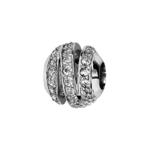 CHARMS COULISSANT ARGENT RHODIÉ BOULE RUBAN OXYDES BLANCS SERTIS