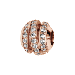 CHARMS COULISSANT ARGENT ET DORURE ROSE BOULE RUBAN OXYDES BLANCS SERTIS