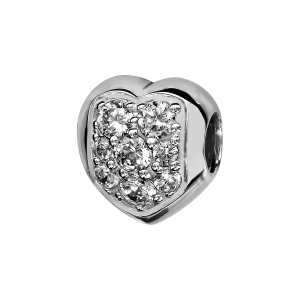 CHARMS COULISSANT ARGENT RHODIÉ COEUR PIERRES BLANCHES SERTIS
