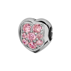 CHARMS COULISSANT ARGENT RHODIÉ COEUR PIERRES ROSES CLAIRS SYNTHETIQUE SERTIS