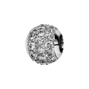 CHARMS COULISSANT ARGENT RHODIÉ BOULE 3 RANGS OXYDES BLANCS SERTIS