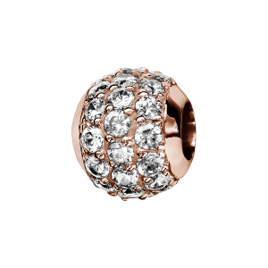 CHARMS COULISSANT ARGENT ET DORURE ROSE BOULE 3 RANGS OXYDES BLANCS SERTIS