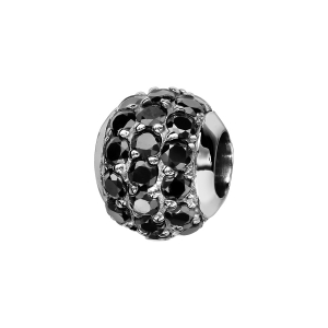 CHARMS COULISSANT ARGENT RHODIÉ BOULE 3 RANGS PIERRES NOIRES SERTIS SYNTH