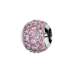 CHARMS COULISSANT ARGENT RHODIÉ BOULE PIERRES ROSES SERTIS SYNTHETIQUE