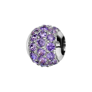 CHARMS COULISSANT ARGENT RHODIÉ BOULE PIERRES MAUVES SERTIS SYNTHETIQUE