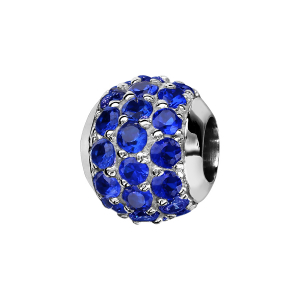 CHARMS COULISSANT ARGENT RHODIÉ BOULE PIERRES BLEU FONCE SERTIS SYNTHETIQUE