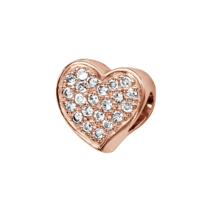 CHARMS COULISSANT ARGENT ET DORURE ROSE COEUR MICRO OXYDES BLANCS SERTIS RECTO VERSO