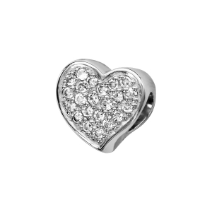 CHARMS COULISSANT ARGENT RHODIÉ COEUR MICRO OXYDES BLANCS SERTIS RECTO VERSO