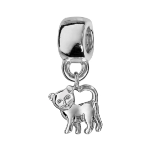 CHARMS COULISSANT ARGENT RHODIÉ SUSPENDU CHAT  RECTO VERSO