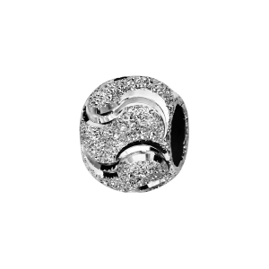 CHARMS COULISSANT ARGENT RHODIÉ BOULE DIAMANTE VAGUES 10x5MM