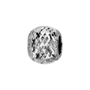 CHARMS COULISSANT ARGENT RHODIÉ BOULE DIAMANTE ET CROISILLONS 10x5MM