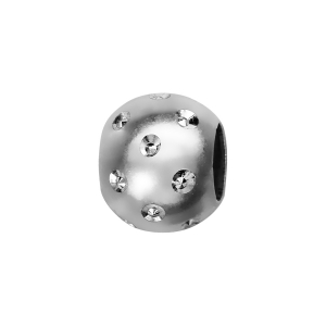 CHARMS COULISSANT ARGENT RHODIÉ BOULE SATINEE ET DIAMENTEE 10x5MM