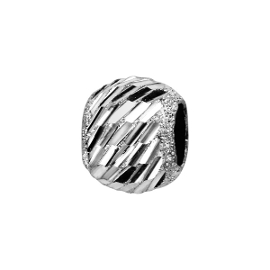 CHARMS COULISSANT ARGENT RHODIÉ BOULE DIAMANTE BIAIS 10x5MM