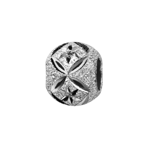 CHARMS COULISSANT ARGENT RHODIÉ BOULE PAILLETE ETOILES ET X 10x5MM