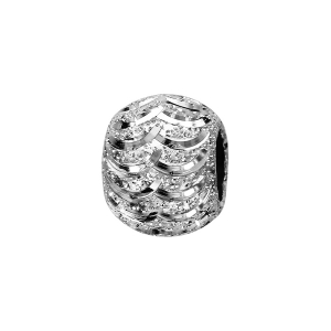 CHARMS COULISSANT ARGENT RHODIÉ BOULE PAILLETE VAGUES 10x5MM