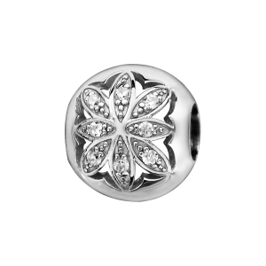 CHARMS COULISSANT ARGENT RHODIÉ BOULE FLEUR OXYDES BLANCS AJOURE
