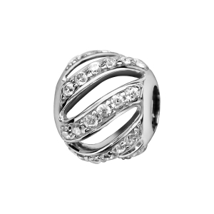 CHARMS COULISSANT ARGENT RHODIÉ BOULE BANDES AJOUREES OXYDES BLANCS