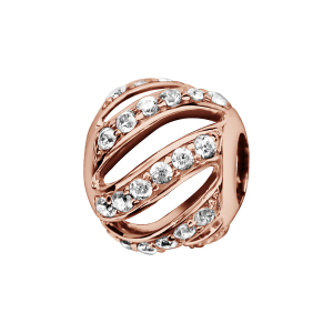 CHARMS COULISSANT ARGENT ET DORURE ROSE BOULE BANDES AJOUREES OXYDES BLANCS