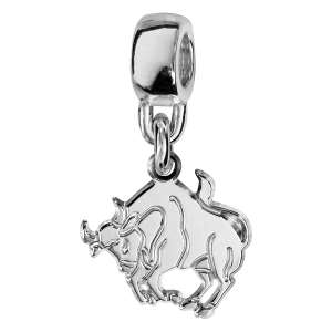 CHARMS COULISSANT ARGENT RHODIÉ ZODIAQUE DECOUPE TAUREAU