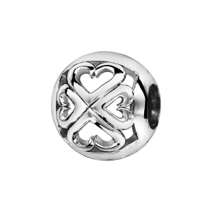 CHARMS COULISSANT ARGENT RHODIÉ BOULE COEURS TREFLES AJOURES