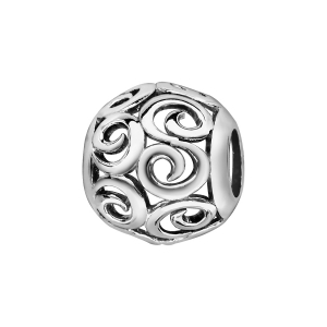 CHARMS COULISSANT ARGENT RHODIÉ BOULE AJOUREE MOTIF PETITES VOLUTES