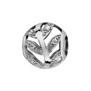 CHARMS COULISSANT ARGENT RHODIÉ BOULE FEUILLE AJOUREE OXYDES