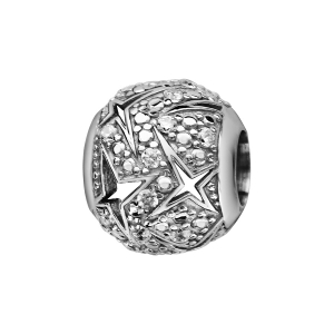 CHARMS COULISSANT ARGENT RHODIÉ BOULE EOILES AJOUREES OXYDES BLANCS