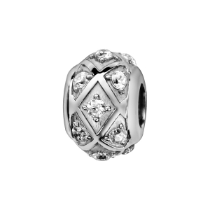 CHARMS COULISSANT ARGENT RHODIÉ BOULE QUADRILLAGE OXYDES BLANCS