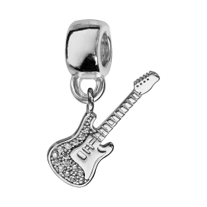 CHARMS COULISSANT ARGENT RHODIE GUITARE OXYDES BLANCS SERTIS