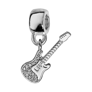 CHARMS COULISSANT ARGENT RHODIÉ GUITARE OXYDES BLANCS SERTIS