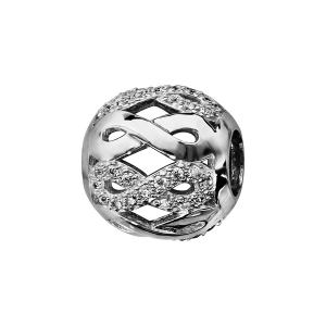 CHARMS COULISSANT ARGENT RHODIE BOULE MOTIFS INFINIS OXYDES BLANCS SERTIS