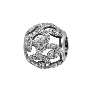 CHARMS COULISSANT ARGENT RHODIÉ BOULE VOLUTES OXYDES BLANCS SERTIS