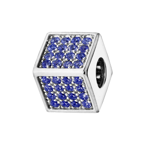 CHARMS COULISSANT ARGENT RHODIÉ CUBE EMPIERRE 64 OXYDES BLEUS