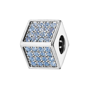 CHARMS COULISSANT ARGENT RHODIE CUBE EMPIERRE 64 OXYDES BLEU CLAIR