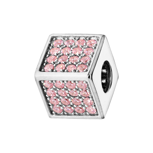 CHARMS COULISSANT ARGENT RHODIE CUBE EMPIERRE 64 OXYDES ROSE