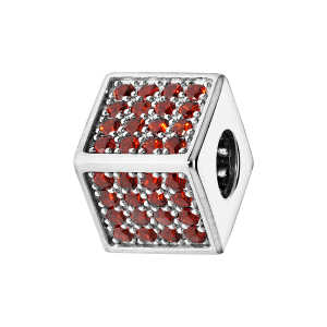 CHARMS COULISSANT ARGENT RHODIE CUBE EMPIERRE 64 OXYDES ROUGES