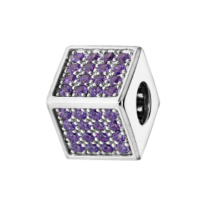 CHARMS COULISSANT ARGENT RHODIÉ CUBE EMPIERRE 64 OXYDES VIOLET