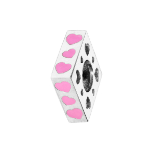 CHARMS COULISSANT ARGENT RHODIÉ CARRÉ AVEC COEURS RÉSINE ROSE