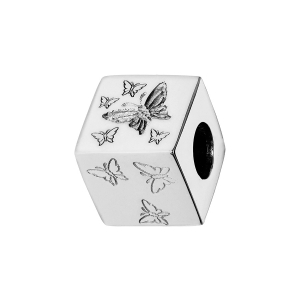 CHARMS COULISSANT ARGENT RHODIÉ CUBE AVEC PAPILLONS