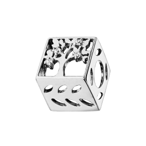 CHARMS COULISSANT ARGENT RHODIÉ CUBE AVEC ABRE DE VIE OXYDES BLANCS